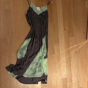 Free People Intimately Taupe/Brown and Green Lace slip dress